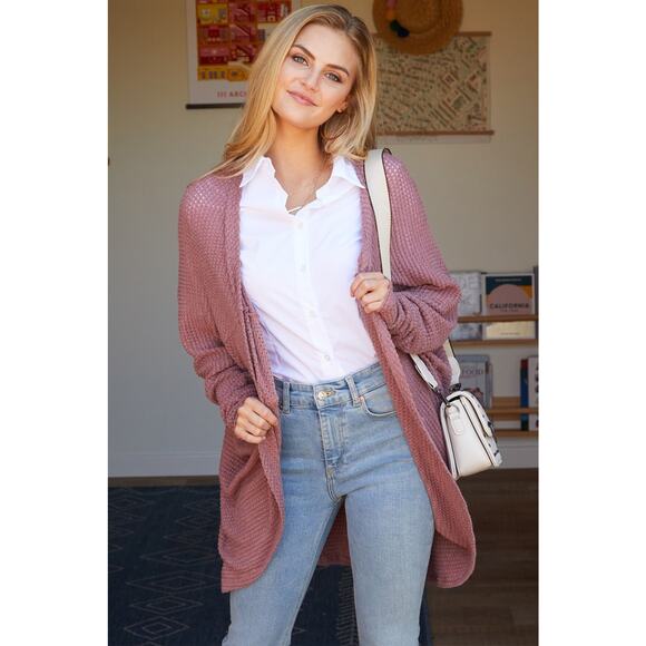 NWT Mauve Plus Size Waffle Knit Cardigan - 2X - Picture 3 of 3